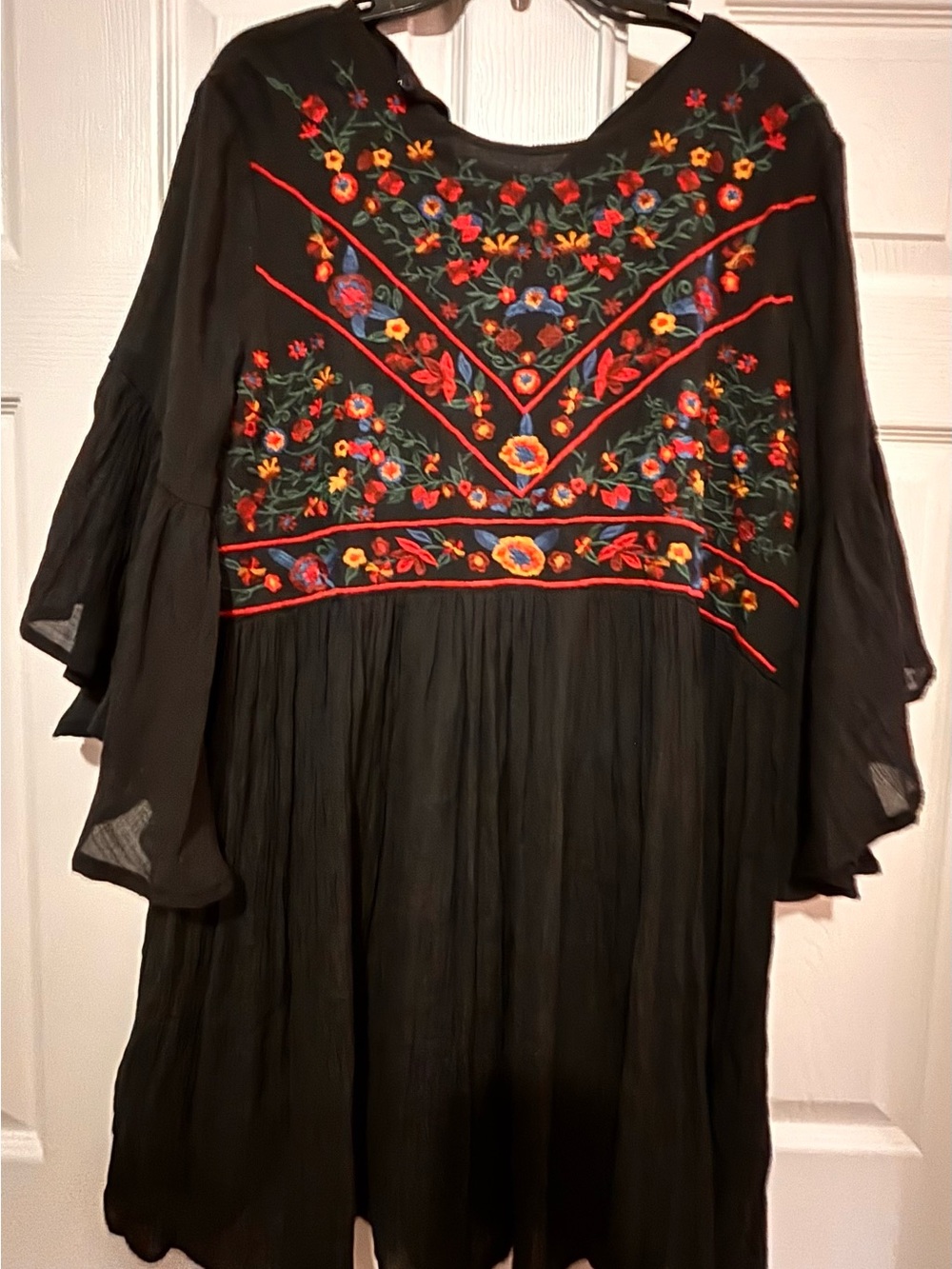 Umgee Black Boho Embroidered Floral Dress